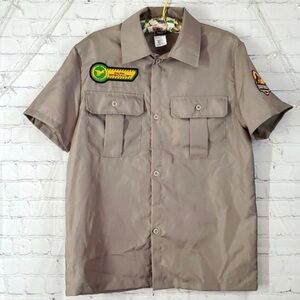 Jurassic World Park Specialist Khaki Button Up Short Sleeve Shirt Polo Mens Sz M